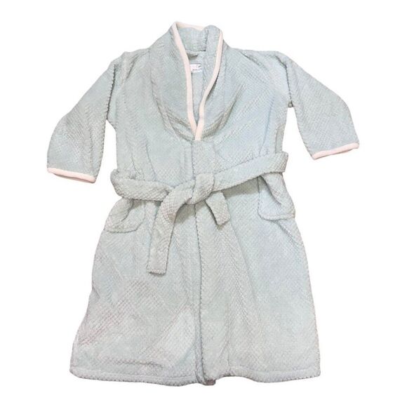 Oscar De La Renta Pink Label Womens XL Bathrobe Soft Plush Mint Green Chevron - Picture 1 of 4
